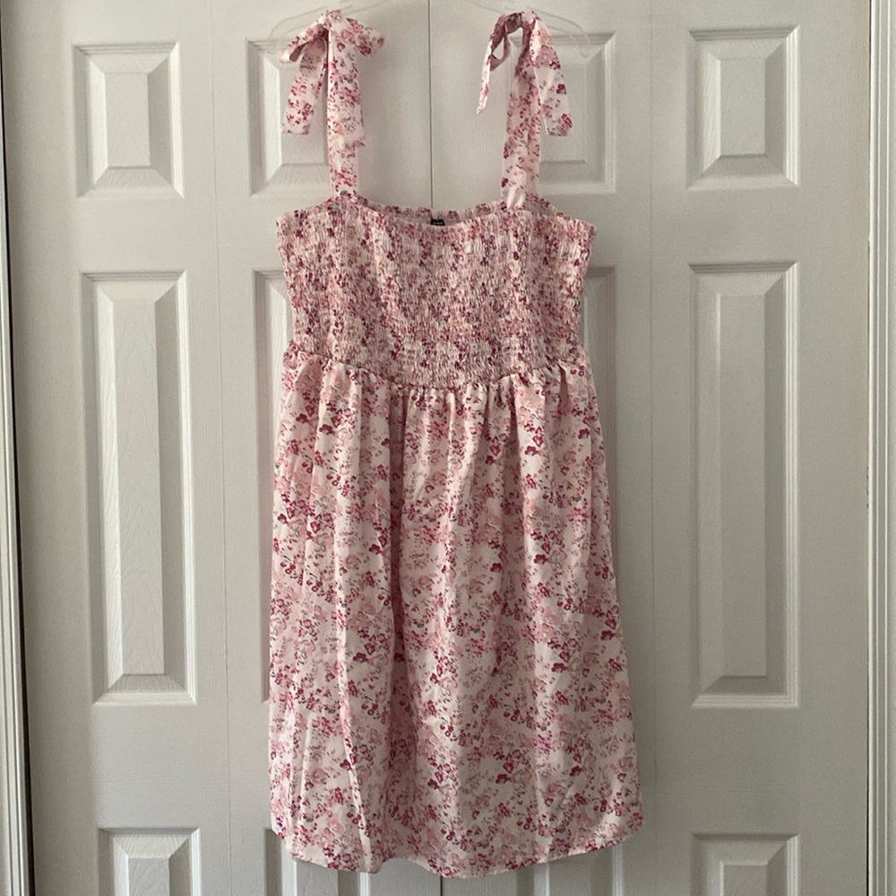 Shirred Top Tie Strap Dress. Can be worn strapless